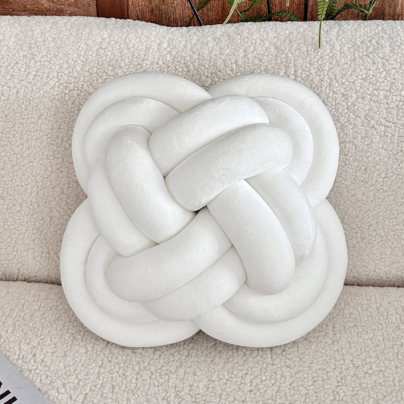 Knotted Rope Pillow - Minimalist Woven Decorative Cushion For Sofa/Bed/Window Seat (Solid Color Handmade Danish Ball Design16x16 Inches)_voghion.com