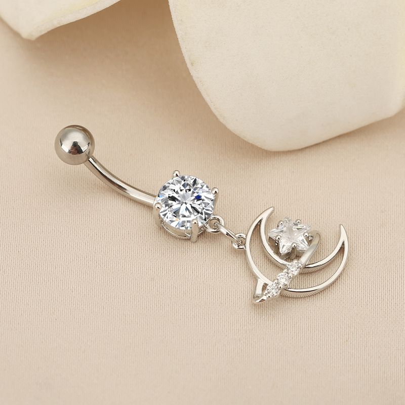 Bauchnabelring mit Stern-Mond-Quaste – Zirkon-Piercingschmuck (modisch und hypoallergen)_voghion.com