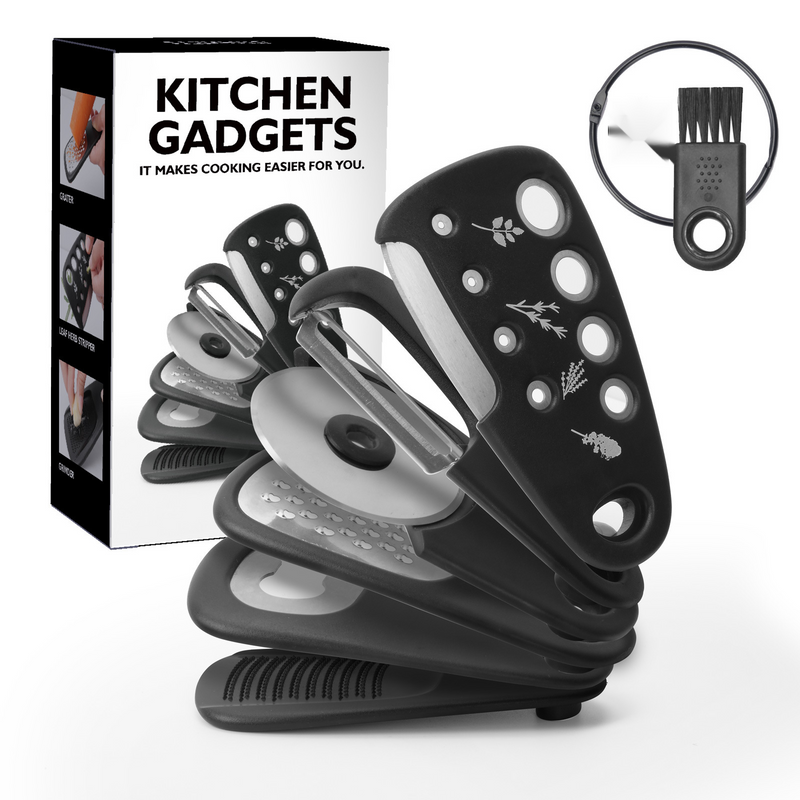 Stacked kitchen small tools, 6 pieces of melon vanilla garlic grinder, can opener, cheese slicer, pizza cutter_voghion.com
