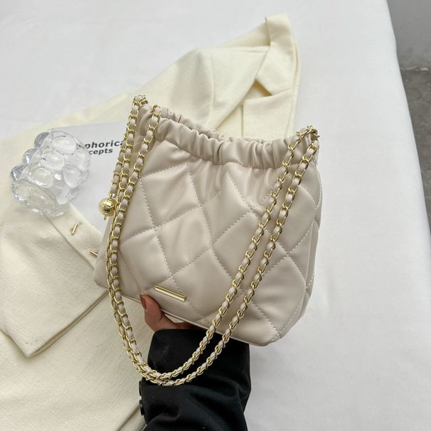Borsa a secchiello con tracolla a catena trapuntata, di alta qualità, piccola, per donna, primavera estate 2023_voghion.com