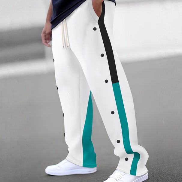2025 Modische Shein Casual Color Block Button Lange Herren Gerade Hose_voghion.com