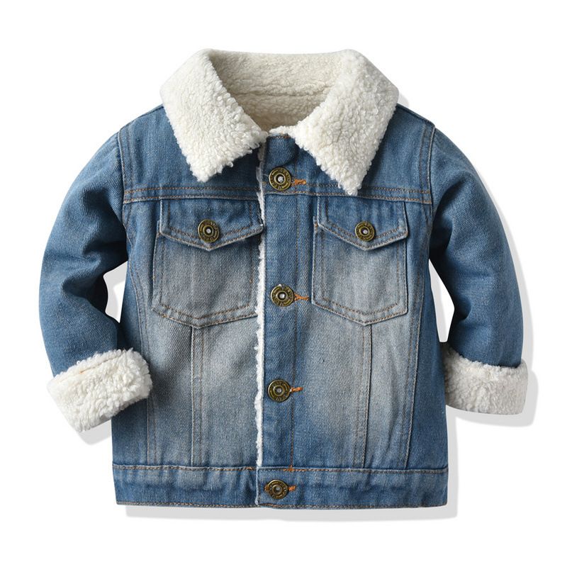 kid's clothing New children's imitation lamb wool lined warm denim jacket Fashion thickened denim jacket_voghion.com