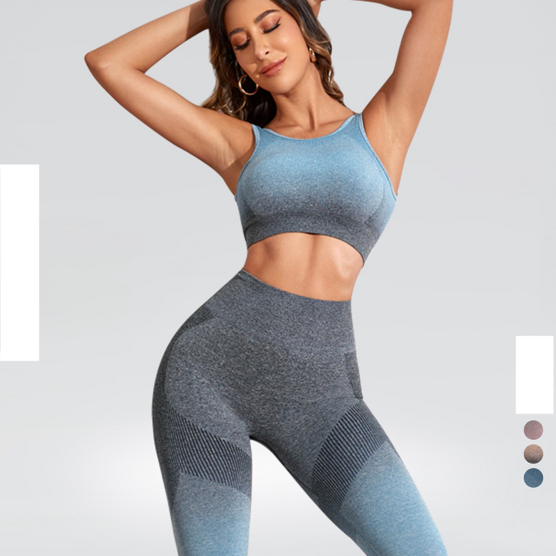 Women's High Waist Peach Hip Fitness Pants Women's High Elastic Sports Yoga Clothes Seamless Gradient Color Sports Suit_voghion.com