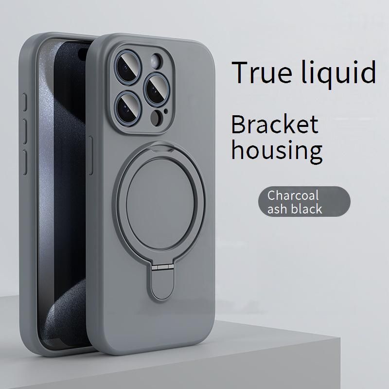 Magnetic Liquid Silicone Case With Kickstand For IPhone 16 Pro Max - Full Camera Protection, Anti-Slip Grip, 360° Shockproof Cover_voghion.com