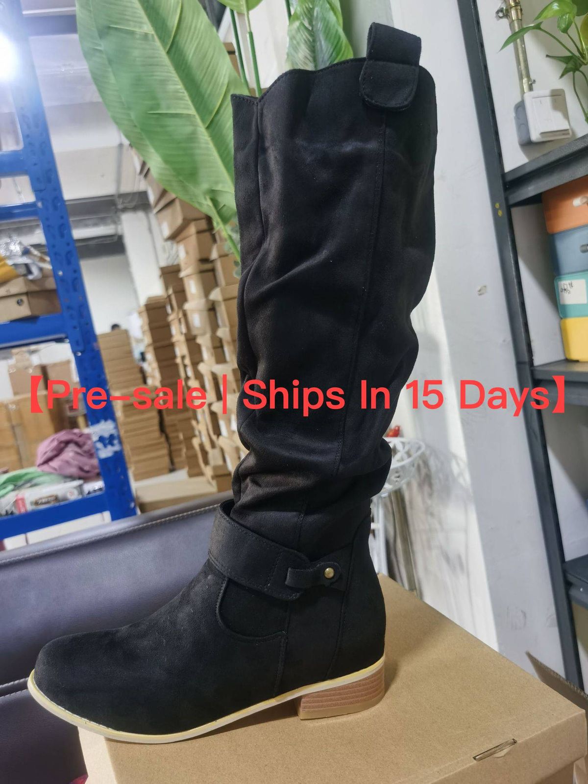 【Vorverkauf | Versand in 15 Tagen】 Kniehohe Damenstiefel in Übergröße mit rundem Kopf, Metallschnalle, seitlichem Reißverschluss, niedrigem Absatz, kniehoch_voghion.com