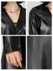 Spring Autumn Long Black Pu Leather Trench Coat Women Streetwear Fashion Belt Turndown Collar Overcoat Temperament Outerwear_voghion.com