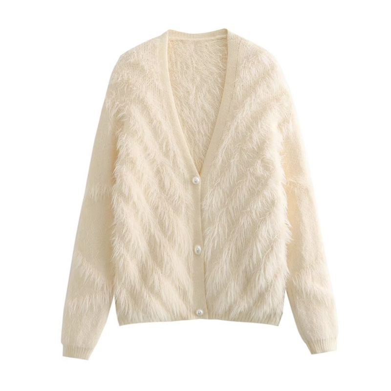 Cárdigan de color liso para mujer, suéter superior suelto informal_voghion.com