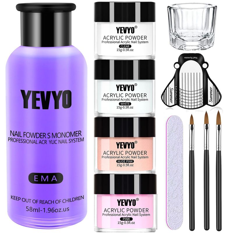 Acrylic Nail Kit, Acrylic Powder And Liquid Set, With Clear, Nude, Pink, White Nail Powder And Monomer, Professional Acrylic Nail Brush Nail Forms For Acrylic Nails Extension, Beginner And Home DIY_voghion.com