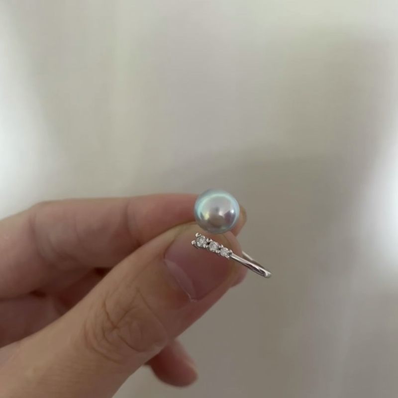 Natürliches Meerwasser Akoya Echtes Leinen Aurora Rund S Reines Silber Offener Ring High-End-Mode Persönlichkeit_voghion.com
