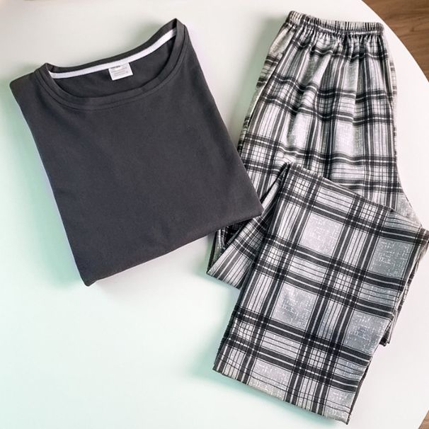 Γυναικείο πιτζάμα για ζευγάρια, ανοιξιάτικο και φθινοπωρινό, μακρυμάνικο, wo-tie, καρό, casual, home suit, 2024_voghion.com