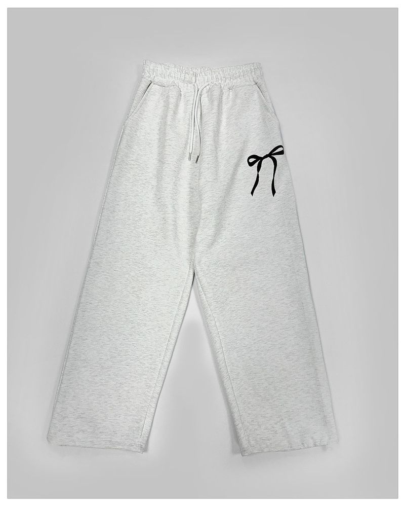 Pantaloni da jogging da donna con stampa a fiocco e fodera in pile - Pantaloni della tuta coreani larghi con vita alta Tendenze moda più vendute_voghion.com
