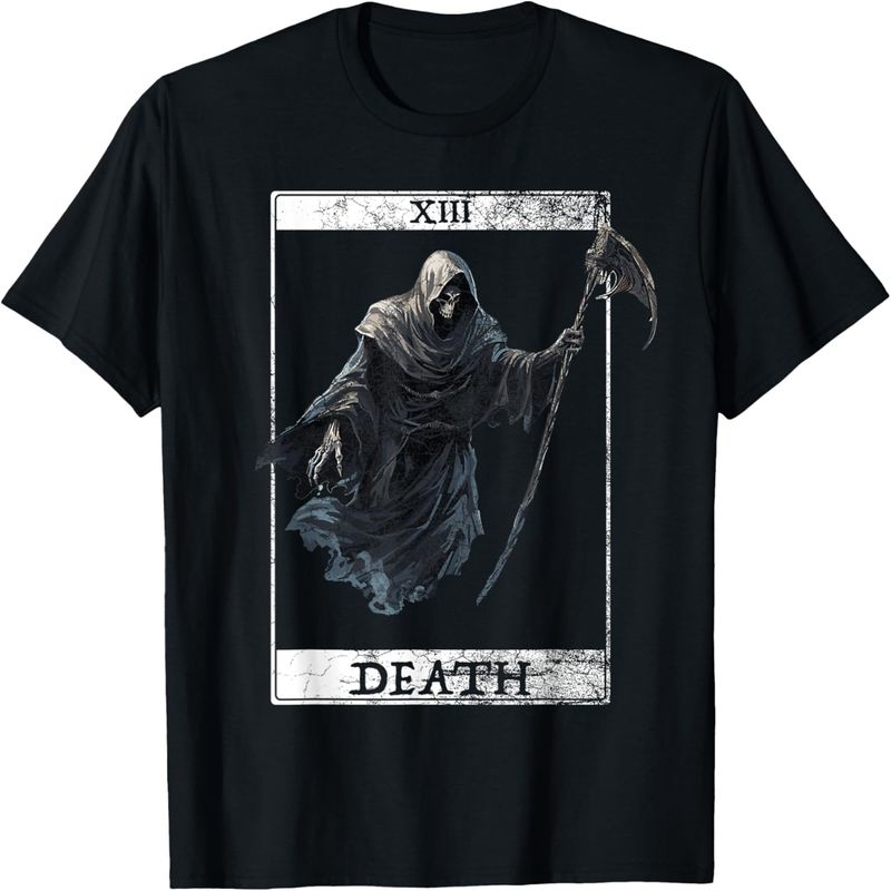 Vintage μπλουζάκι τρόμου με την κάρτα ταρώ Death Reaper Occult Satan Unholy._voghion.com