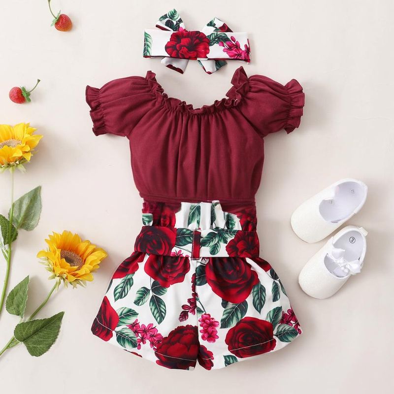 Mother & Kids Short Sleeved Tops With Bow Shorts Pants Suits_voghion.com