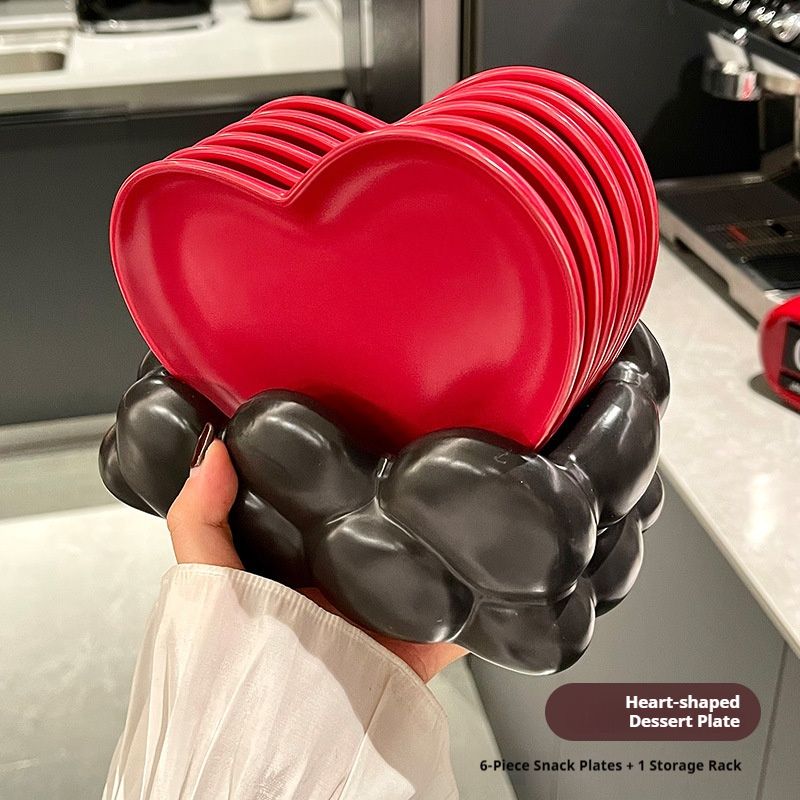 Modern Heart-Shaped Ceramic Bone Dish Set – Hand-Painted Underglaze Design, Wedding Favors, Coffee & Tea Side Plates (Set Of 4)_voghion.com