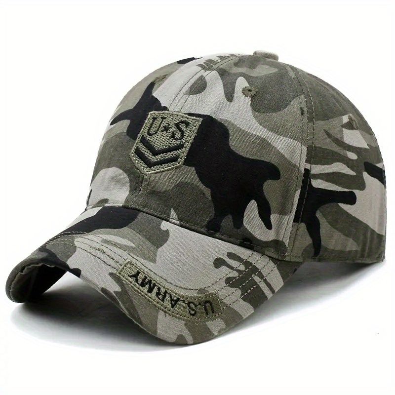 Casquette de baseball brodée tendance camouflage pour homme, chapeau de soleil à visière, style militaire, pour la pêche et la randonnée_voghion.com