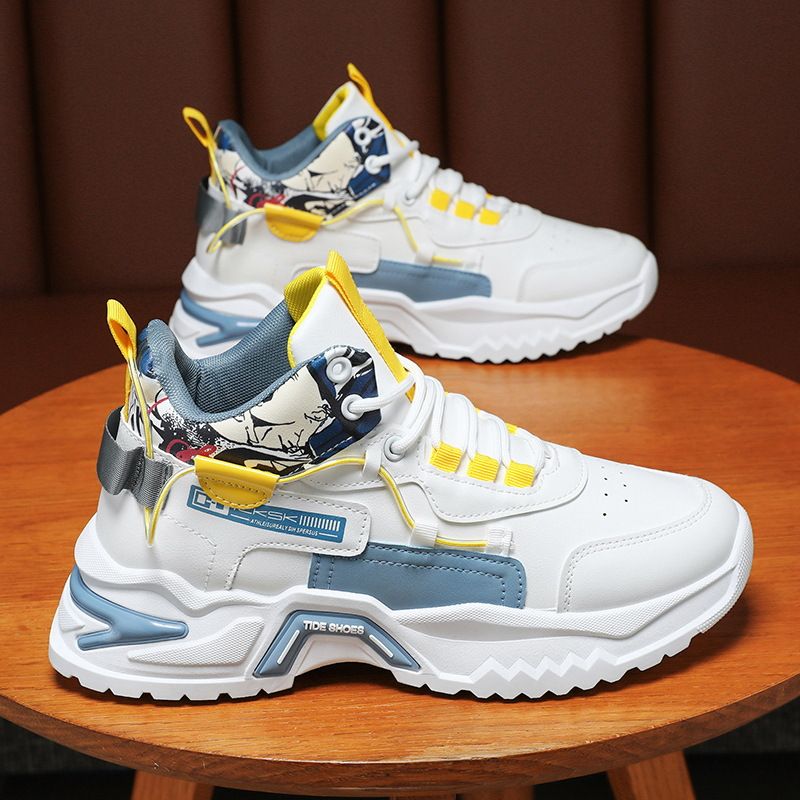 Printemps Nouvelles Chaussures Montantes Pour Hommes Édition Coréenne Polyvalentes Petites Chaussures Blanches À Semelle Épaisse De Sport Et Décontractées À La Mode Pour Papa_voghion.com