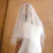 Gioielli per capelli, velo con 2 nodi, copri viso, perle, veli da sposa con perline, con pettine, bordo grezzo, lunghezza al gomito, accessori per matrimonio_voghion.com
