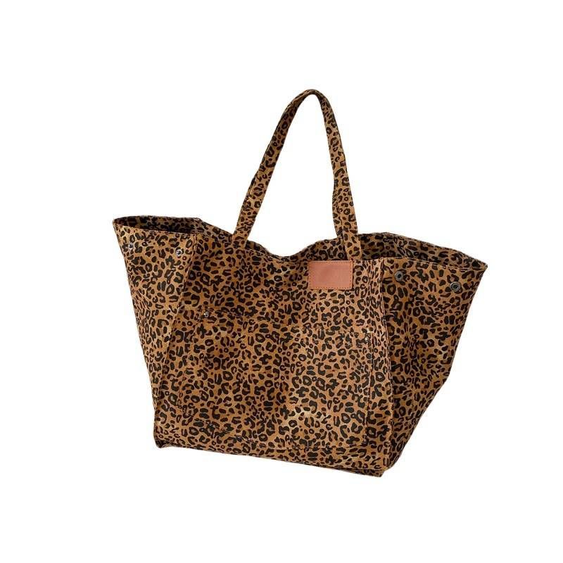 Borsa grande in tela con tracolla retrò da donna, con capacità leopardata_voghion.com