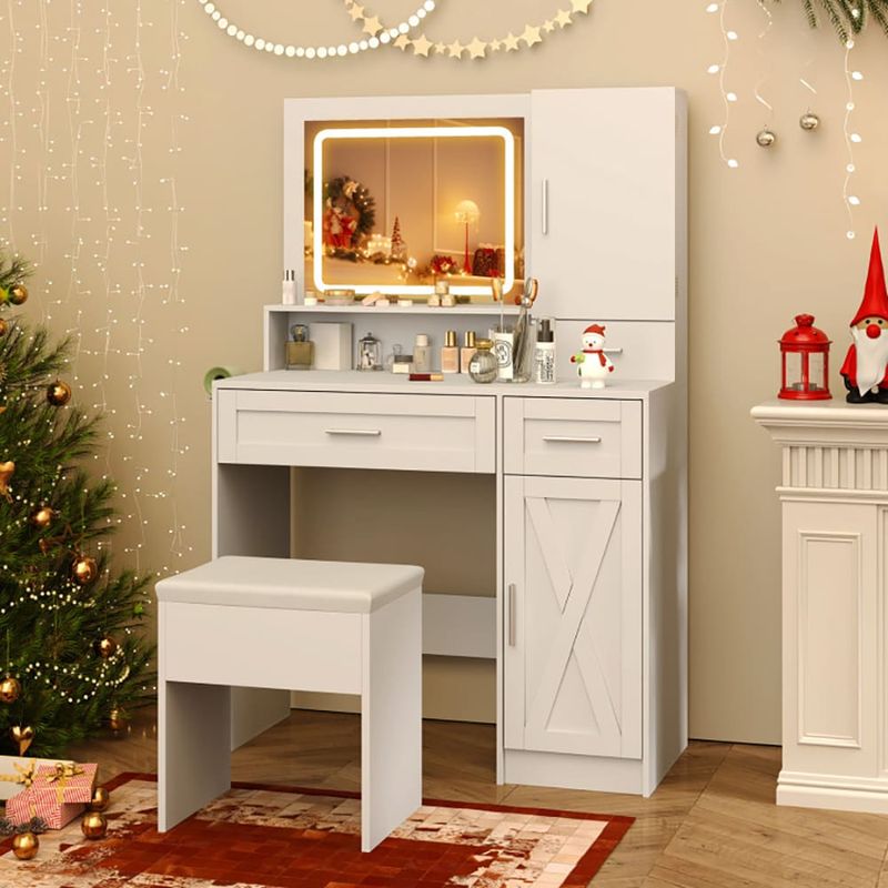 Makeup Vanity Desk With Mirror And Lights Dressing Table And Stool Set_voghion.com