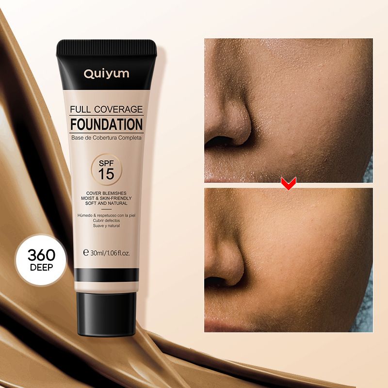Make-up Tool Kits Quiyum Full Coverage Liquid Foundation 30ml (kleurdoos) om de natuurlijke en lichte huid te versterken. Foundation Cosmetics_voghion.com