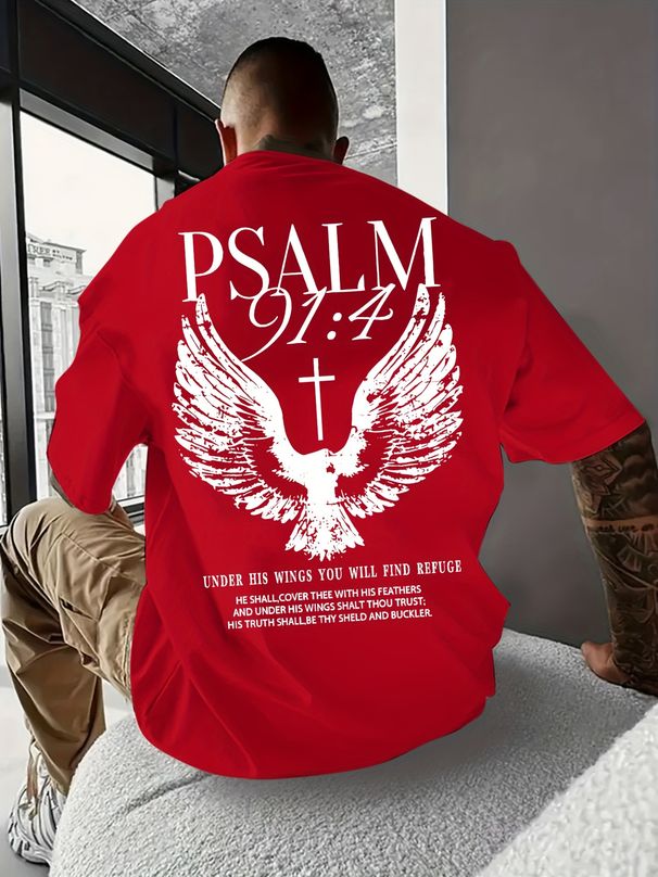 Vintage Men's Loose Spring T-Shirt Using Winged Cross Eagle And Inspirational Text Graphic Print Soft And Durable Fabric Suitable For Everyday Wear_voghion.com