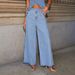 Women's Vintage Denim Two Piece Set - Sleeveless Cropped Jacket & High Waist Wide Leg Jeans_voghion.com