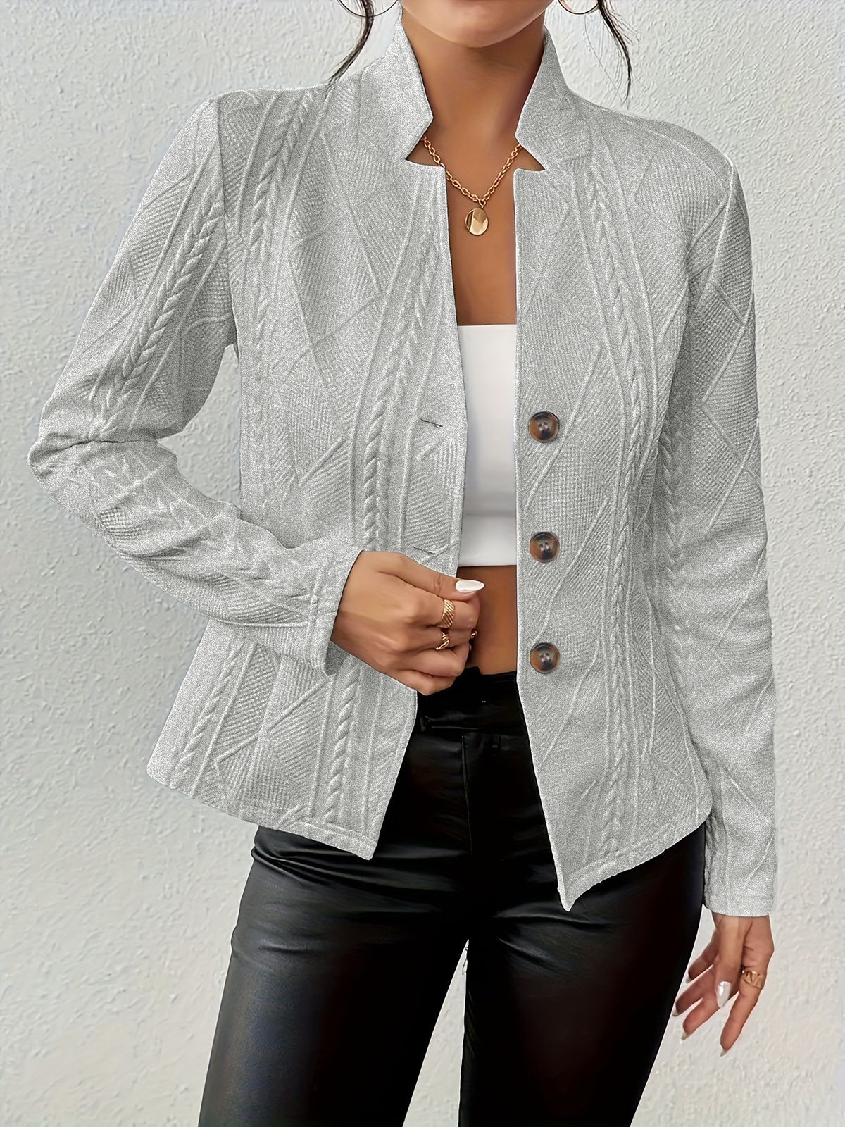 Giacca blazer su misura da donna - Cappotto da ufficio aderente con bottoni e maniche lunghe (7 colori, dalla S alla XXL)_voghion.com