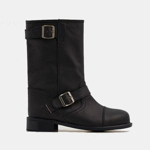 HOWUS Damen Martin Ins Echtleder Flach Koreanisch Niedrig Absatz Lange Rindsleder Kurze Stiefel_voghion.com