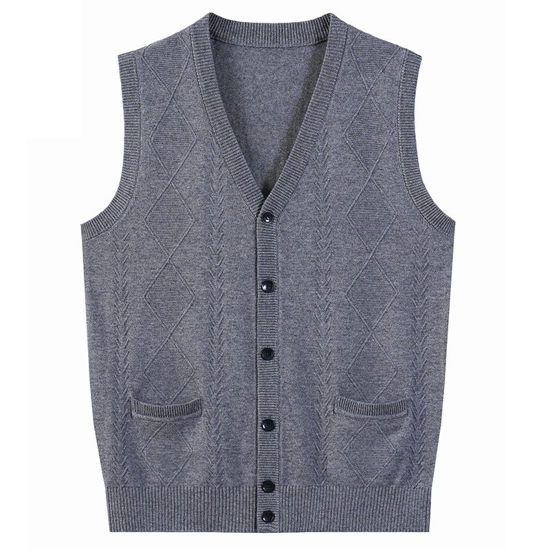 Men's Clothing Wool Knitted Cardigan Sweater Vest Spring And Autumn Middle Aged And Elderly Outerwear Vest Dad Sleeveless Waistcoat K 21_voghion.com