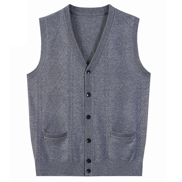 Men's Clothing Wool Knitted Cardigan Sweater Vest Spring And Autumn Middle Aged And Elderly Outerwear Vest Dad Sleeveless Waistcoat K 21_voghion.com
