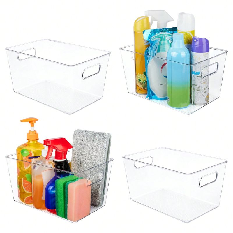 clear Pantry Organizer Bins, Plastic Containers With Handle For Kitchen,Freezer,Cabinet,Closet,Bathroom Under Sink Storage_voghion.com