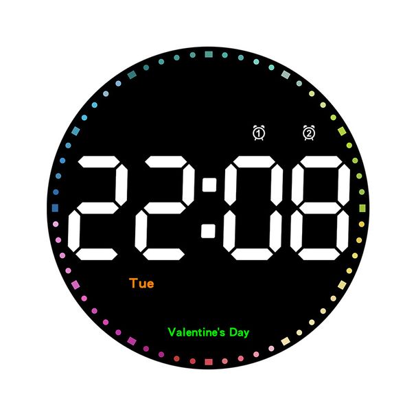 Modern LED Digital Wall Clock With Large Display, Temperature, Calendar & Alarm - Colorful Backlight For Living Room, Bedroom, Office_voghion.com