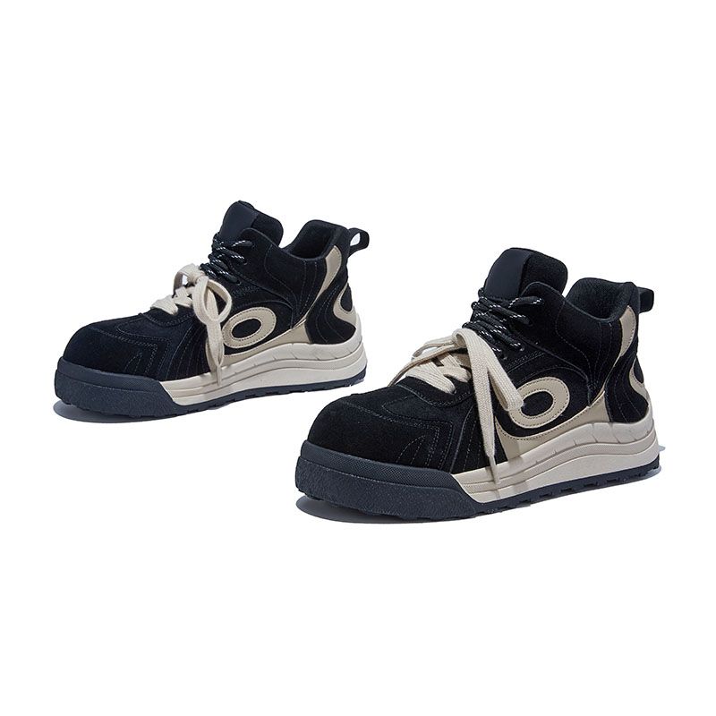 Kawaii Gift For Her,High Top Dad Shoes Women's Suede Thick Soled Shoes, Contrasting Circle Pattern_voghion.com