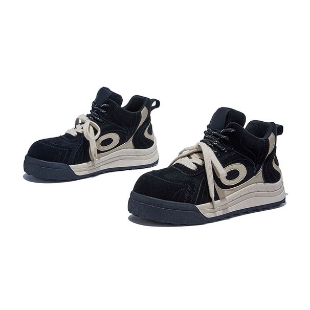Kawaii Gift For Her,High Top Dad Shoes Women's Suede Thick Soled Shoes, Contrasting Circle Pattern_voghion.com
