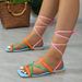 Women's Shoes Summer Large Size Women's Shoes Sexy Square Head Color Strap Flat Shoes Cross Strap Sandals Women_voghion.com