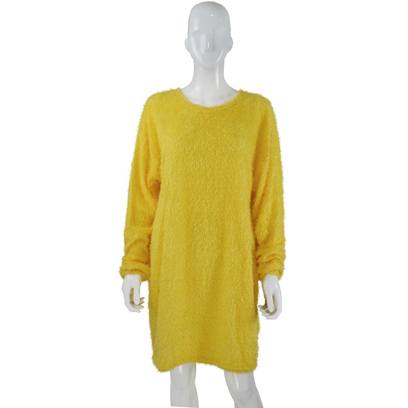 Autumn and Winter women's clothing mid-length long-sleeved round neck loose plush dress_voghion.com