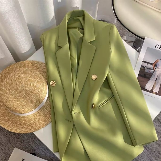 Îmbrăcăminte pentru femei 2024 Primăvara și toamna Femei Design nou Temperament simplu Costum la modă Jachetă cu mânecă lungă Costum verde bombon_voghion.com