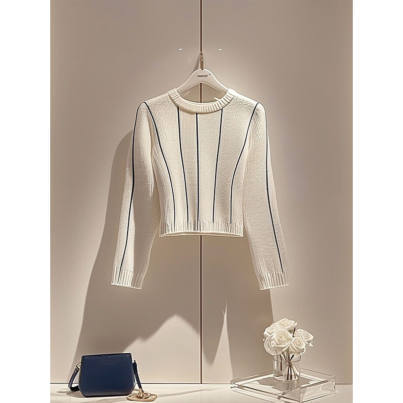 Women's Clothing autumn style white knitted top design niche high end feeling super good looking temperament waist sweater_voghion.com