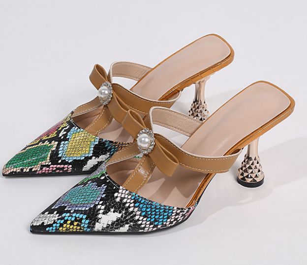 Evropské a americké podzimní nové dámské boty, módní vysoký podpatek, špičaté pantofle s hadím vzorem, jeden pásek, módní sandály, přeshraniční dodávky_voghion.com