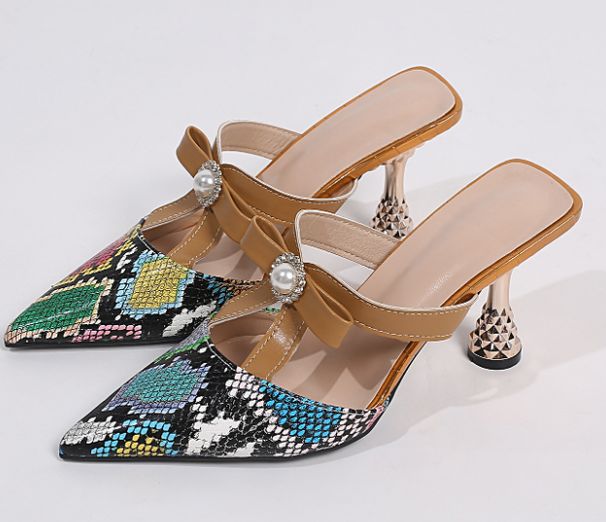 Evropské a americké podzimní nové dámské boty, módní vysoký podpatek, špičaté pantofle s hadím vzorem, jeden pásek, módní sandály, přeshraniční dodávky_voghion.com