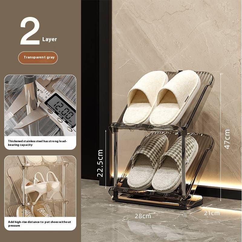 Multi-Tier Shoe Rack For Home - No Assembly Space-Saving Stainless Steel Shoe Organizer With PET Shelves_voghion.com