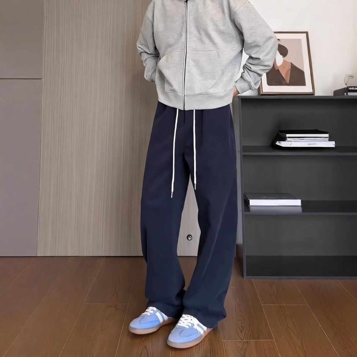 Herren-Streetdancehose in Marineblau – Gebogener Bund und tiefe Beinabschlüsse für Hip-Hop-/Jazz-Bewegungen (Schwarz/Marineblau) – Windabweisendes Polyester für hohen Tragekomfort_voghion.com