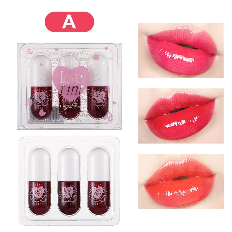 Set di 3 tinte per labbra colorate a forma di pillola - Smalto per labbra a lunga tenuta e non sbiadisce per un effetto labbra sfumate e morsicate, finitura idratante e lucida._voghion.com