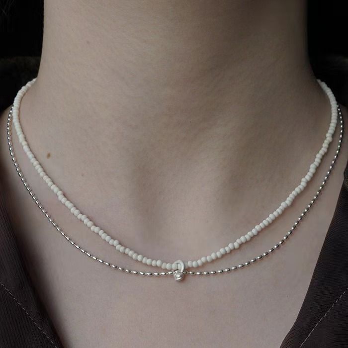 Dong Jie's Same S Pure Silver Double-layer White Pine Stone Round Bead Design Is Simple And Handcrafted With A Short_voghion.com