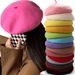 Vendita calda tinta unita color caramella berretti francesi donne vintage autunno inverno caldo spesso pittore artista berretto cappelli signora più berretti_voghion.com