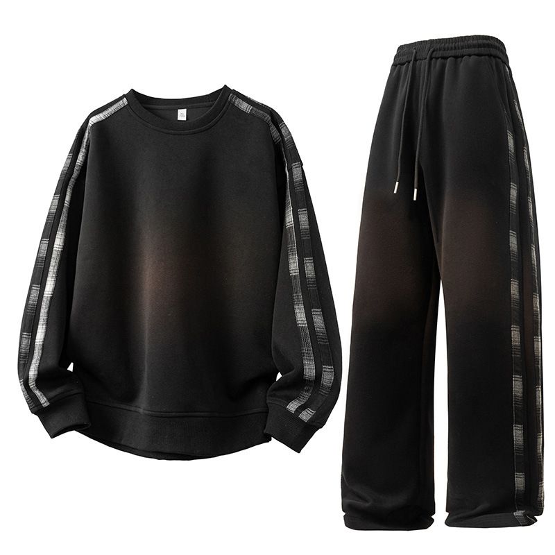 Conjunto deportivo de talla grande para hombre: sudadera extragrande con capucha y pantalón jogger, 100 % poliéster, moderno conjunto de dos piezas para uso informal._voghion.com