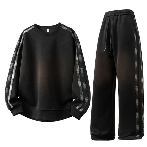 Conjunto deportivo de talla grande para hombre: sudadera extragrande con capucha y pantalón jogger, 100 % poliéster, moderno conjunto de dos piezas para uso informal._voghion.com