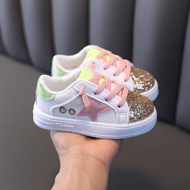 Kids Shoes 2024 New Children's Mesh Shoes Sequin Shell Shoes Girls Casual Shoes Sneakers Small and Medium Children Soft Sole Baby Shoes_voghion.com