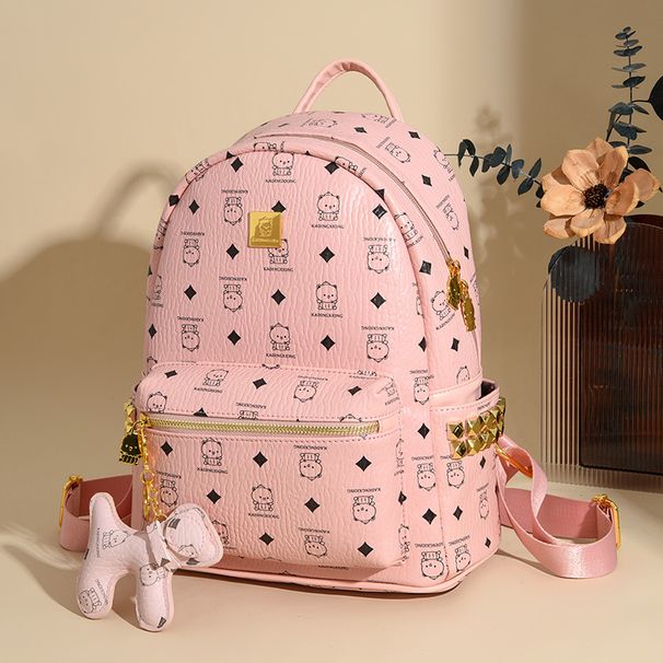 Mochila vintage com estampa de urso - Bolsa universitária com estampa fofa para mulheres, mochila escolar retrô_voghion.com