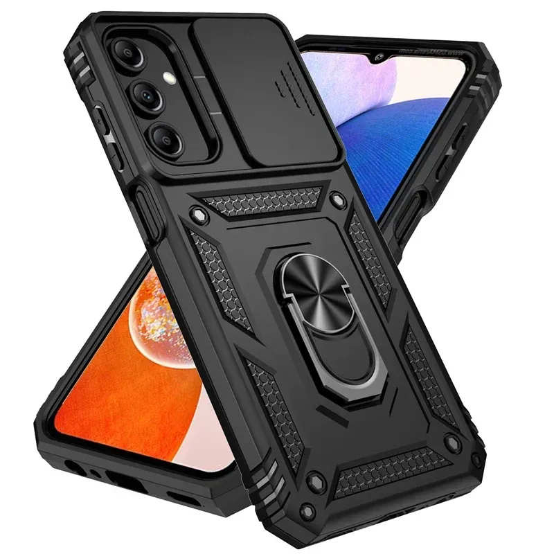 Slide Camera Lens Military Grade Armor Phone Case For Samsung Galaxy A16 A06 A15 A25 A35 A55 5G S24FE Holder Ring Stand Cover_voghion.com